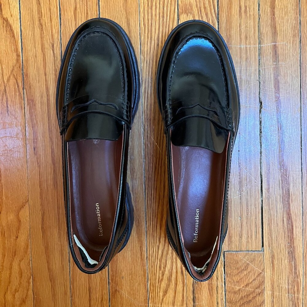 Reformation: Agathea Chunky Loafer, Black, Size 10.5